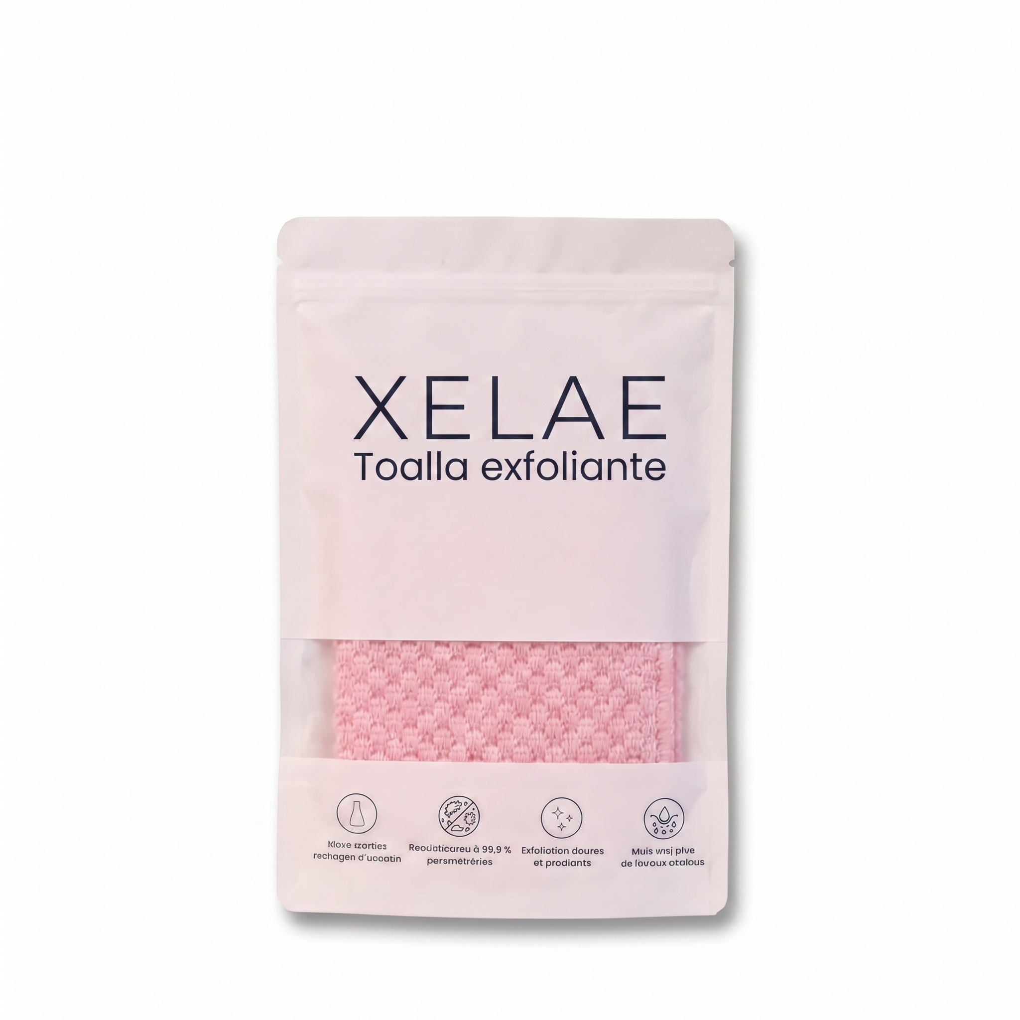 Bolsa Toalla Exfoliante XELAE, toalla rosa