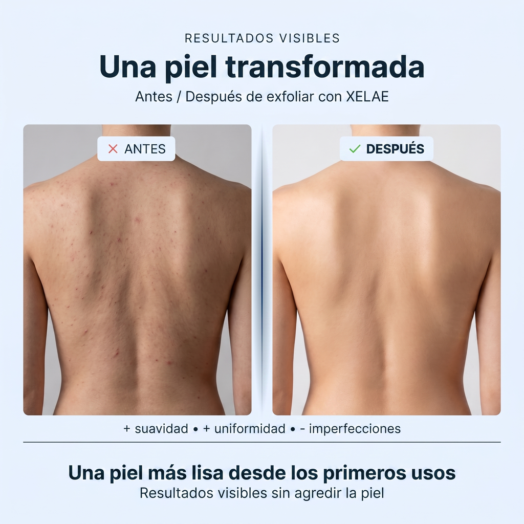 Resultados visibles, antes y después de exfoliar con XELAE